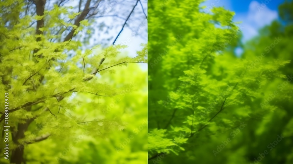 Fototapeta premium Vibrant Green Foliage Displays Springtime Nature