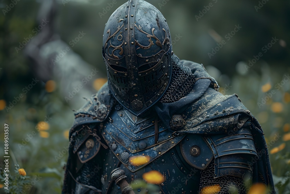 Formidable Medieval Knight in Ominous Natural Setting Formidable Medieval Knight in Ominous Natural Setting