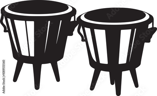 Bongo drum flat web icon. Bongos logo design. Percussion instrument simple pair of bongo drums sign silhouette solid black icon vector design.