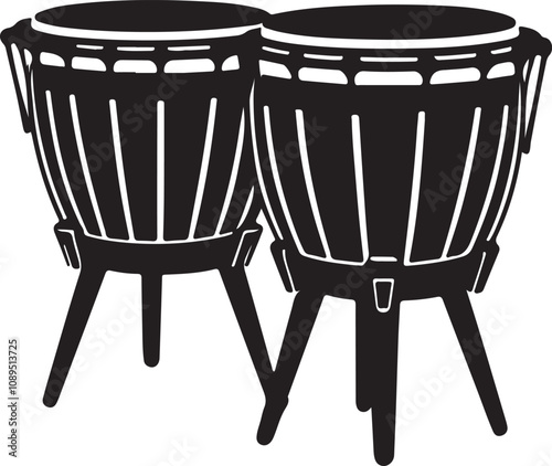 Bongo drum flat web icon. Bongos logo design. Percussion instrument simple pair of bongo drums sign silhouette solid black icon vector design.