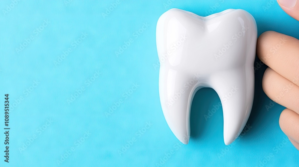 Creating awareness for dental protection with hands holding a tooth model in a modern office setting