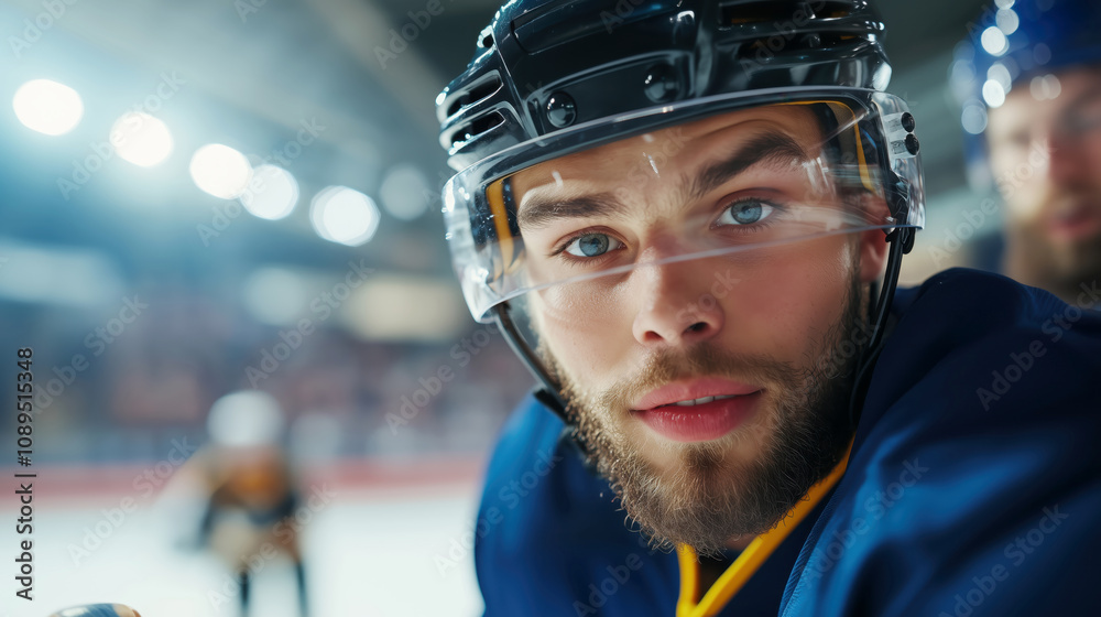 Intense ice hockey player focused on the game