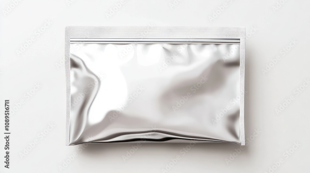 A white pouch with a shiny surface, empty and set against a white backdrop. A white pouch with a shiny surface, empty and set against a white backdrop.