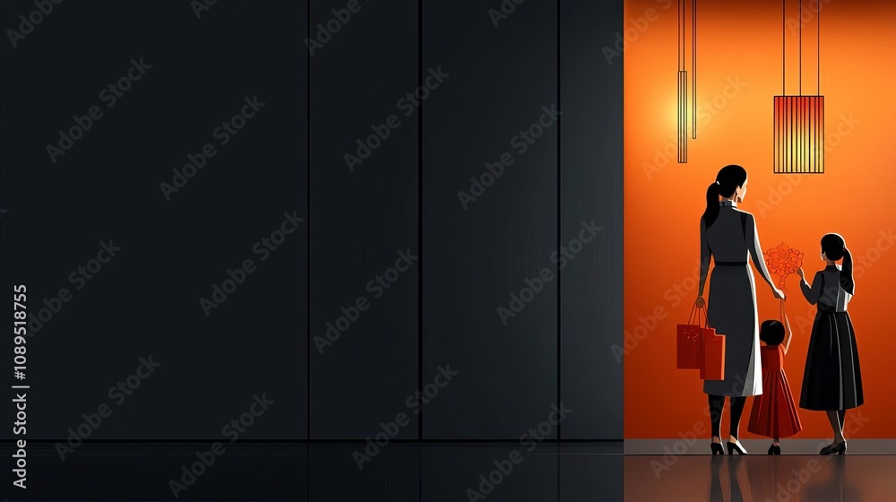 Spring festival scene, family hanging red couplets, flat design illustration Chinese New Year, celebration, reunion Spring festival scene, family hanging red couplets, flat design illustration Chinese New Year, celebration, reunion