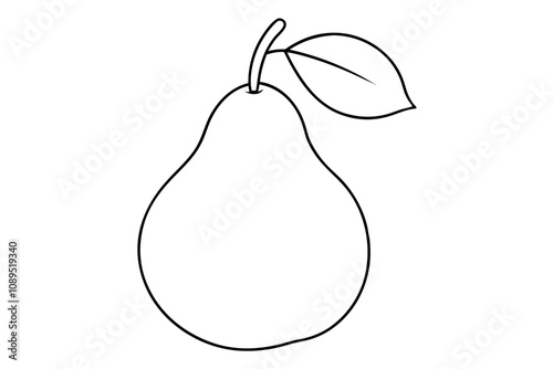 Pear fruit outline vector, Pear line art vector illustration