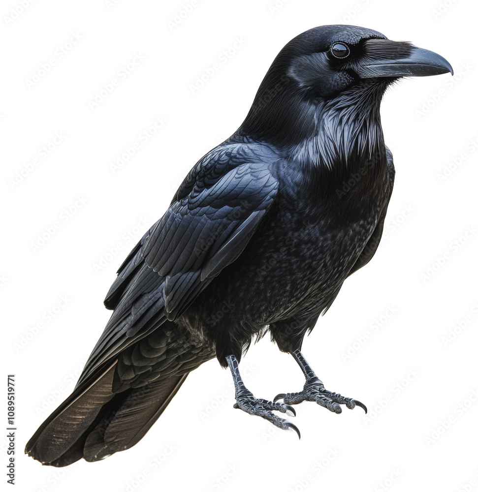 Fototapeta premium PNG Raven perched against a plain backdrop
