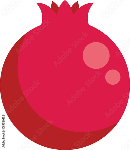 This illustration features a minimalist vector image of a red pomegranate fruit, isolated on a white background