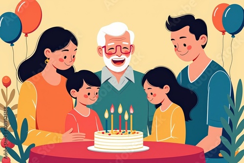 Celebrate Family Bonding with a Joyful Birthday Party Illustration, Perfect for Greeting Cards and Invitations