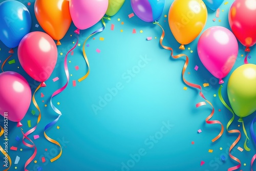Celebrate with Colorful Balloons and Confetti on a Vibrant Blue Background - Perfect for Birthdays, Parties, and Festive Events