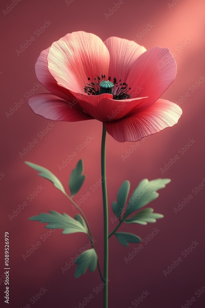 Delicate Poppy Bloom on a Burgundy Background Delicate Poppy Bloom on a Burgundy Background