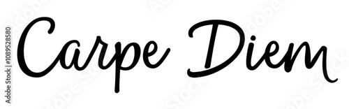 Vector graphics: Motivation through the saying "Carpe Diem", quote from the Roman poet Horace, colloquial translation: "Seize the day“, cursive, font 1