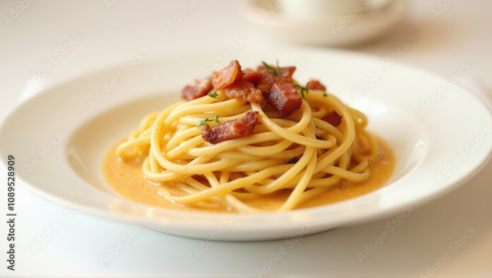 Plate of pasta with sausage slices and creamy sauce, garnished with herbs. Appealing, gourmet Italian cuisine. Generative, AI,
Plate of pasta with sausage slices and creamy sauce, garnished with herbs. Appealing, gourmet Italian cuisine. Generative, AI,