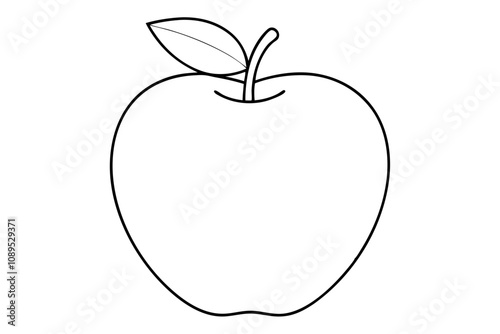Apple line art vector, apple outline drawing 