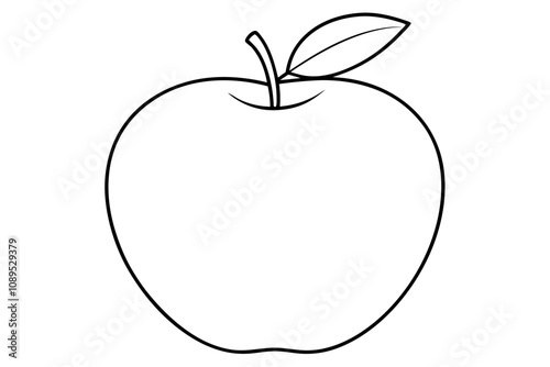 Apple line art vector, apple outline drawing 