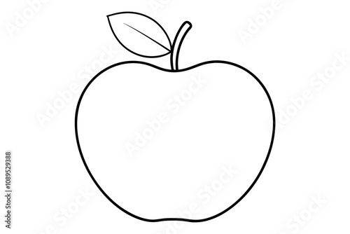 Apple line art vector, apple outline drawing 