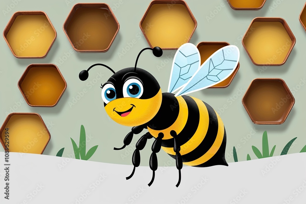 Whimsical 3D Animated Bumblebee with Honeycomb Design for Charming Visual Appeal Whimsical 3D Animated Bumblebee with Honeycomb Design for Charming Visual Appeal