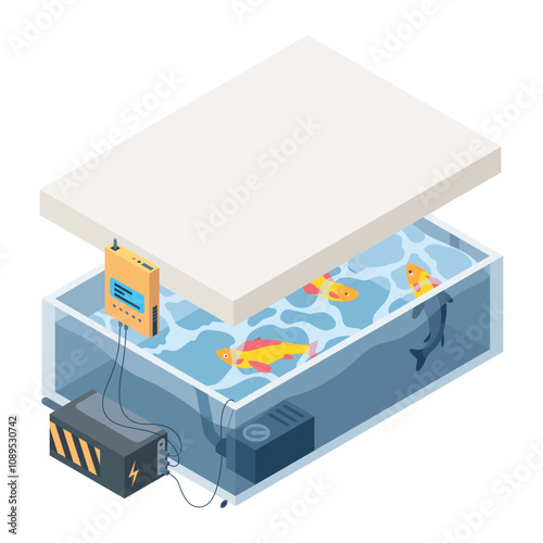 Farming isometric. Future fish farming. Modern smart farm. Suitable for diagrams, presentation, game asset and other