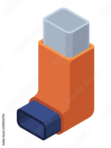 Asthma inhale isometric. Asthma spray realistic icon. Medical device for treatment respiratory diseases, flu. Inhaler for asthmatic isolated on white background