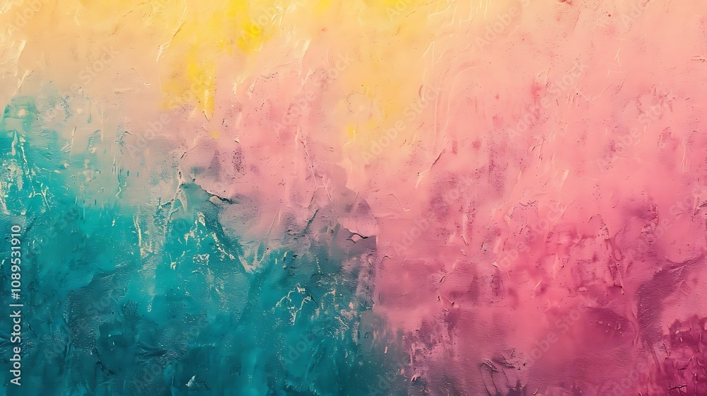 Obraz premium A vibrant abstract artwork featuring a gradient of colors blending from yellow to pink and blue.