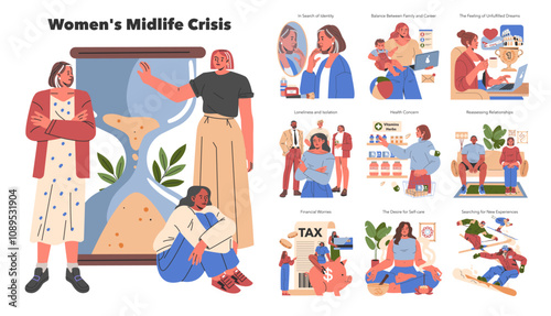 Women Midlife Crisis. Flat Vector Illustration