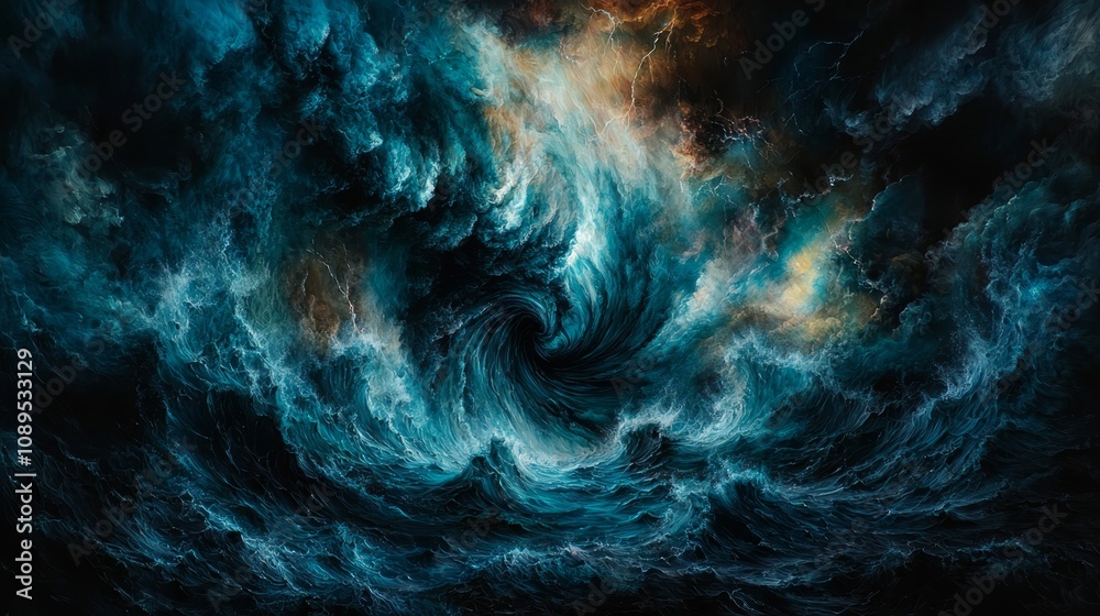 an abstract painting of a large wave in the ocean with a black background The wave is composed of blue, white, and brown colors, creating a mesmerizing effect an abstract painting of a large wave in the ocean with a black background The wave is composed of blue, white, and brown colors, creating a mesmerizing effect