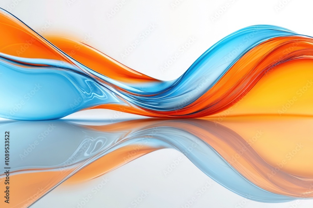 Obraz premium A wavy pattern of orange and blue colors on a smooth, reflective surface