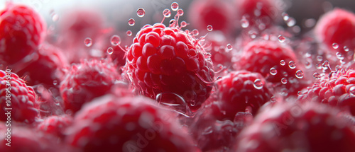 Detailed macro shot of a raspberry's tiny drupelets photo