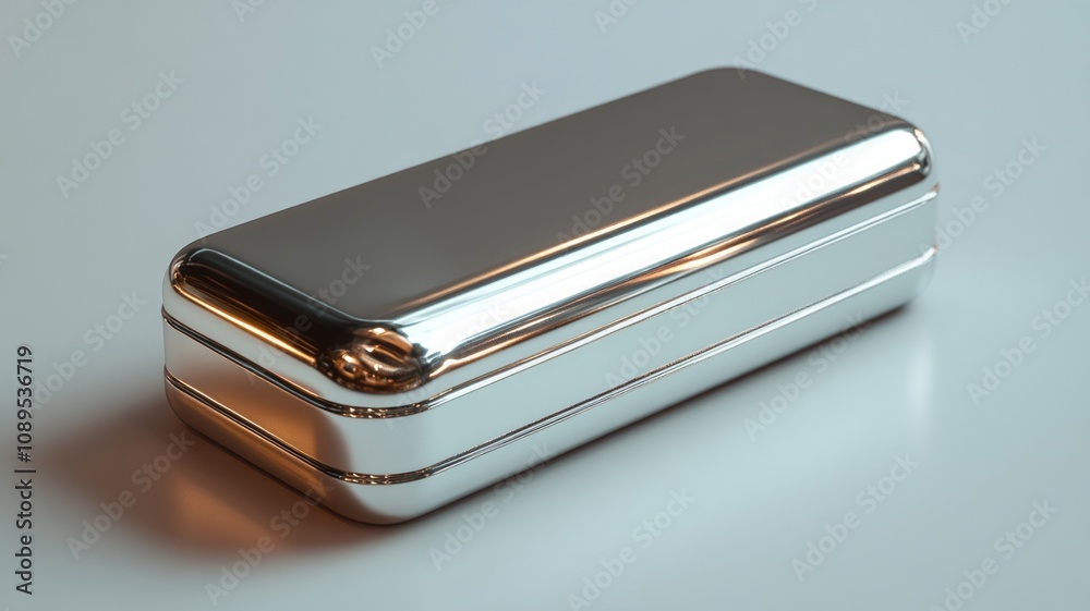 Compact silver metal case with clean shiny finish Compact silver metal case with clean shiny finish