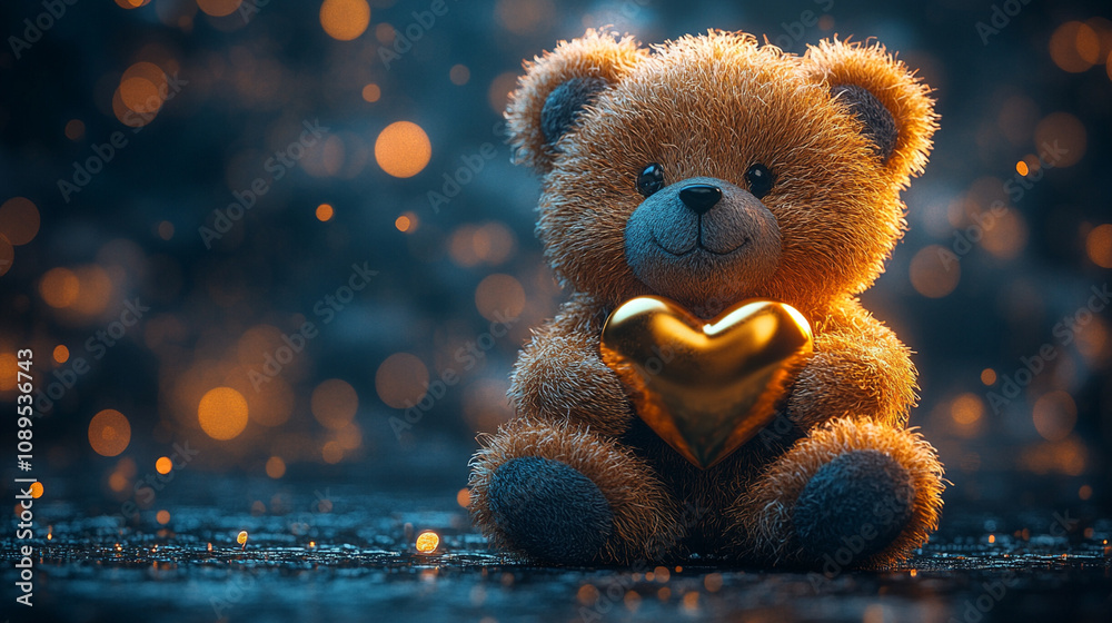 cute teddy bear holding a golden heart cute teddy bear holding a golden heart
