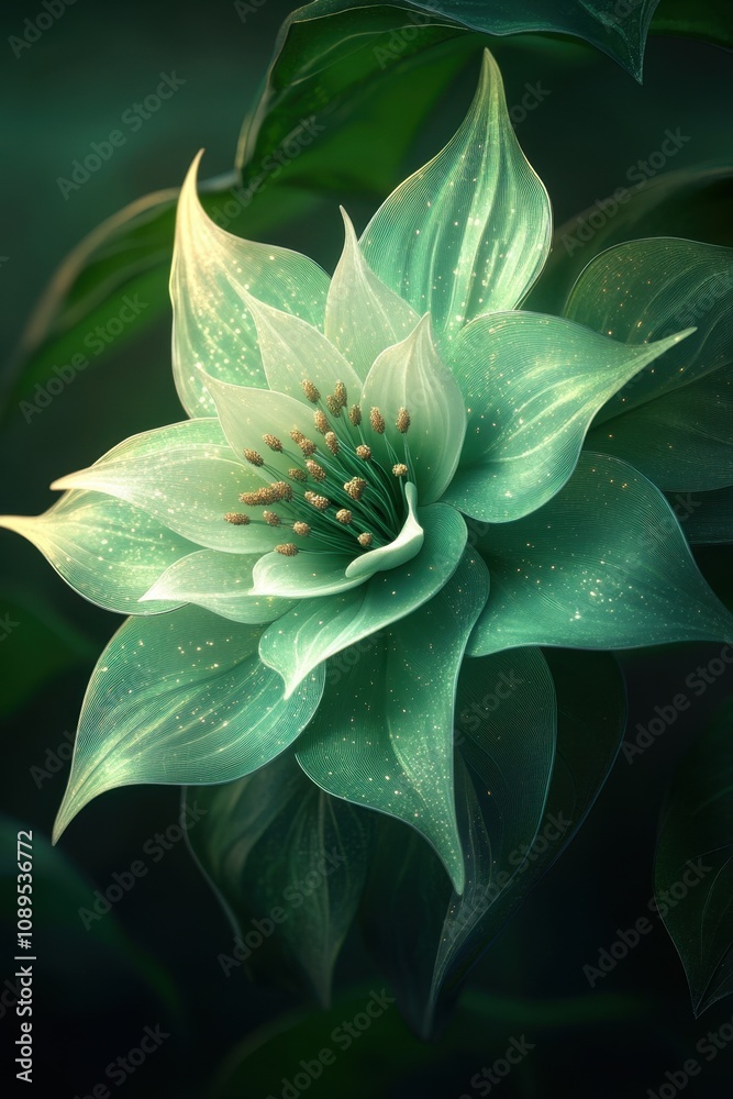 Enchanting Green Floral Bloom against a Dark Background