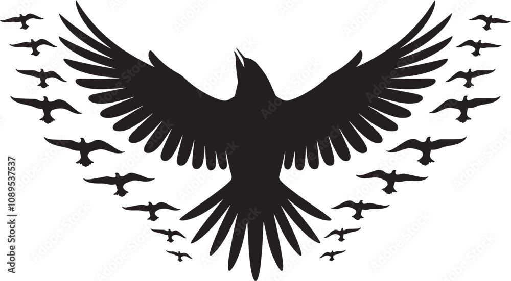 Obraz premium Group of black birds vector illustration on white background.