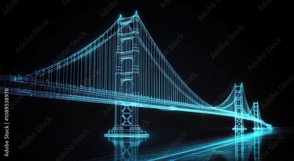 Obraz premium The Golden Gate Bridge is depicted in a holographic projection