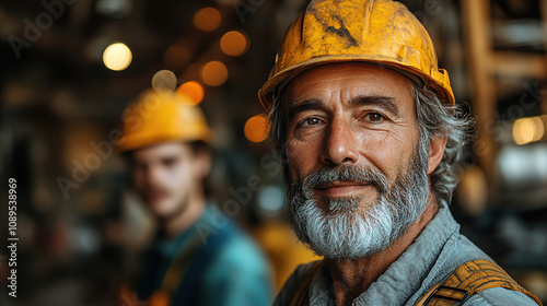 Skilled construction workers at a busy site showcasing teamwork and dedication in a bustling environment. Generative AI