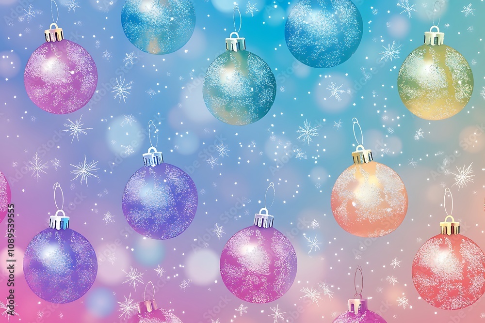 Fototapeta premium Abstract pattern of Christmas ornaments with a sparkling effect on a gradient