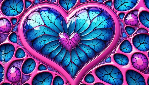 Colorful glass with a blue base voronoi heart synthetic bio skin