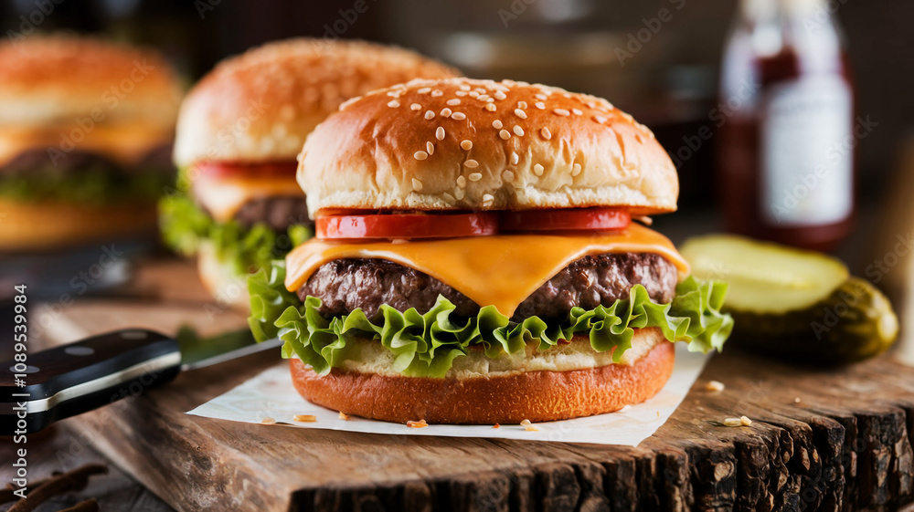 hamburger on a wooden background hamburger on a wooden background
