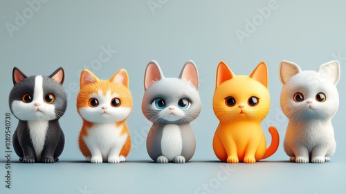 Charming lineup of adorable cartoon kittens showcasing vibrant colors and expressive eyes during a whimsical art creation session