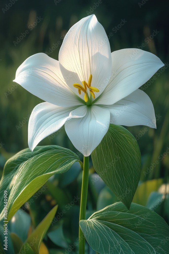 Fototapeta premium Serene White Lily Flower in Vibrant Green Nature