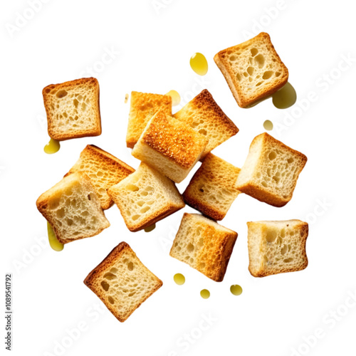 Fresh Homemade French Croutons on transparent background