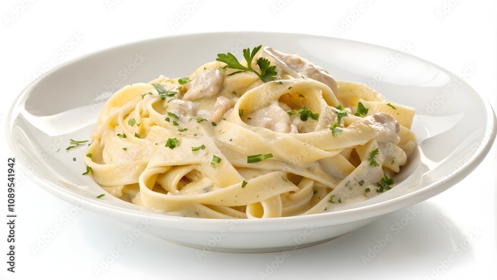 Fettuccine Alfredo Pasta Isolated on White Background, Creamy Fettuccine Alfredo Pasta Isolated Fettuccine Alfredo Pasta Isolated on White Background, Creamy Fettuccine Alfredo Pasta Isolated