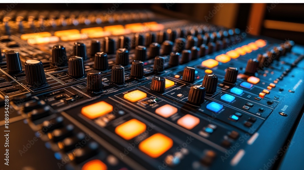 Close-up of an audio mixing console. Close-up of an audio mixing console.