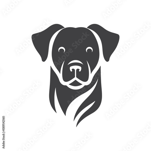 Minimalist dog head logo, crafted in a simple black and white vector style, ideal for sleek, modern branding. photo