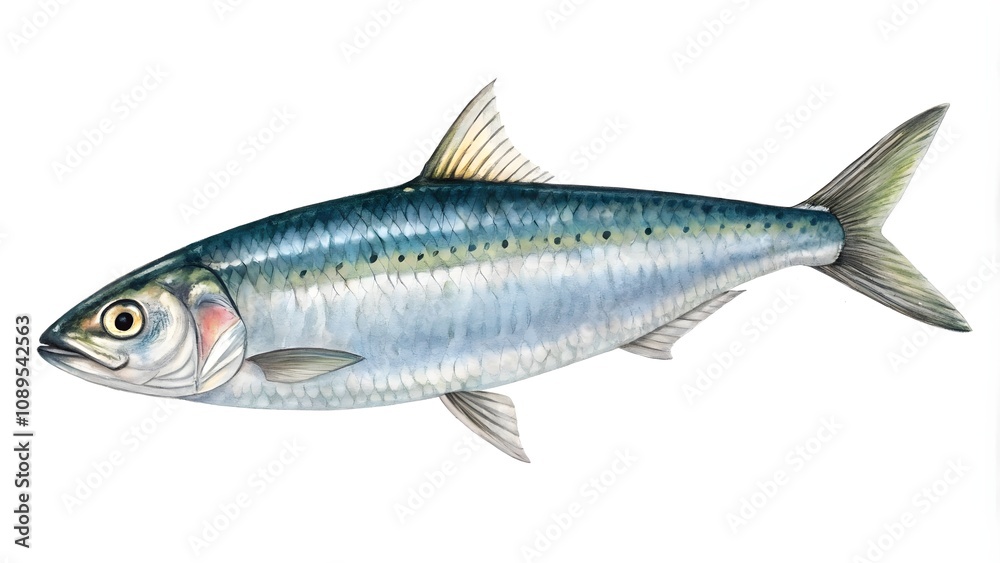 Fresh Sardine Ocean Fish Isolated on White Background, Fresh Sardine Fish Isolated  
