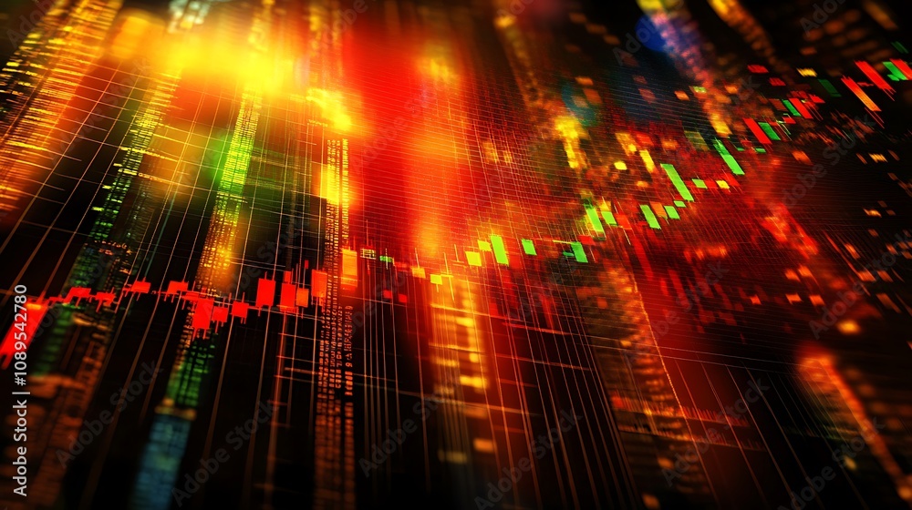 Obraz premium Abstract glowing stock market trends overlaid on a modern business background