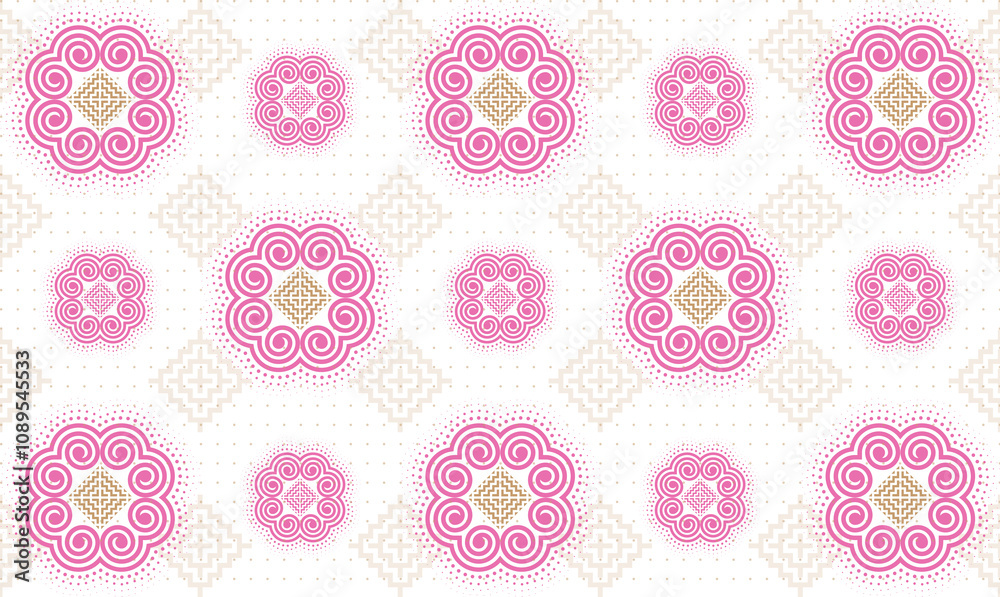 The design imitates the spiral pattern of the Hmong ethnic group, decorated with cherry blossoms and gradient colors. The design imitates the spiral pattern of the Hmong ethnic group, decorated with cherry blossoms and gradient colors.
