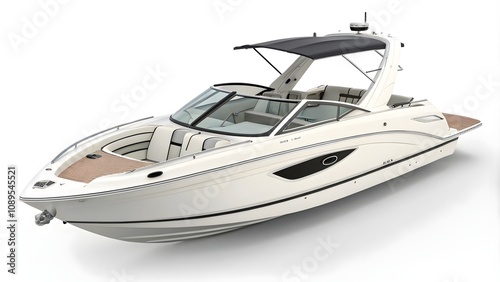  White Jet Boat Isolated on White Background, Fast White Jet Boat Isolated  
