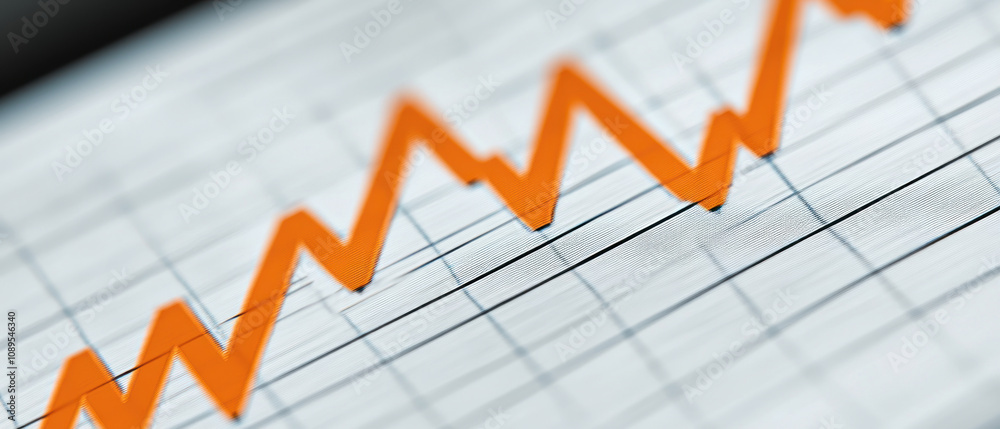 Close-up of a graph with rising orange line illustrating financial growth and success.