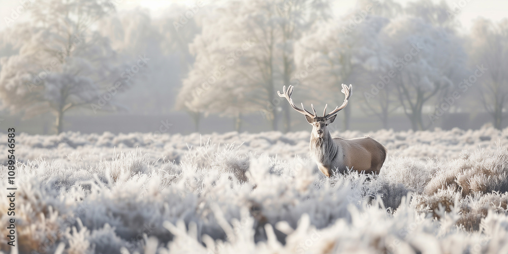 Naklejka premium deer in the winter woods at golden hour