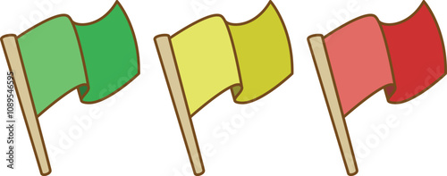 Prority flag stickers. Green, red and yellow flags for indicating level of importance.
