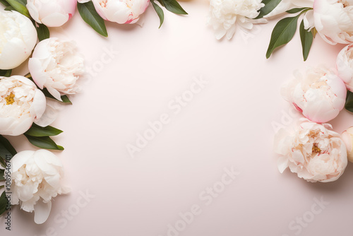 A white peony border on a sweet background, ample copy space for text, professional lighting, ultra highly realistic, smooth light, PNG photo